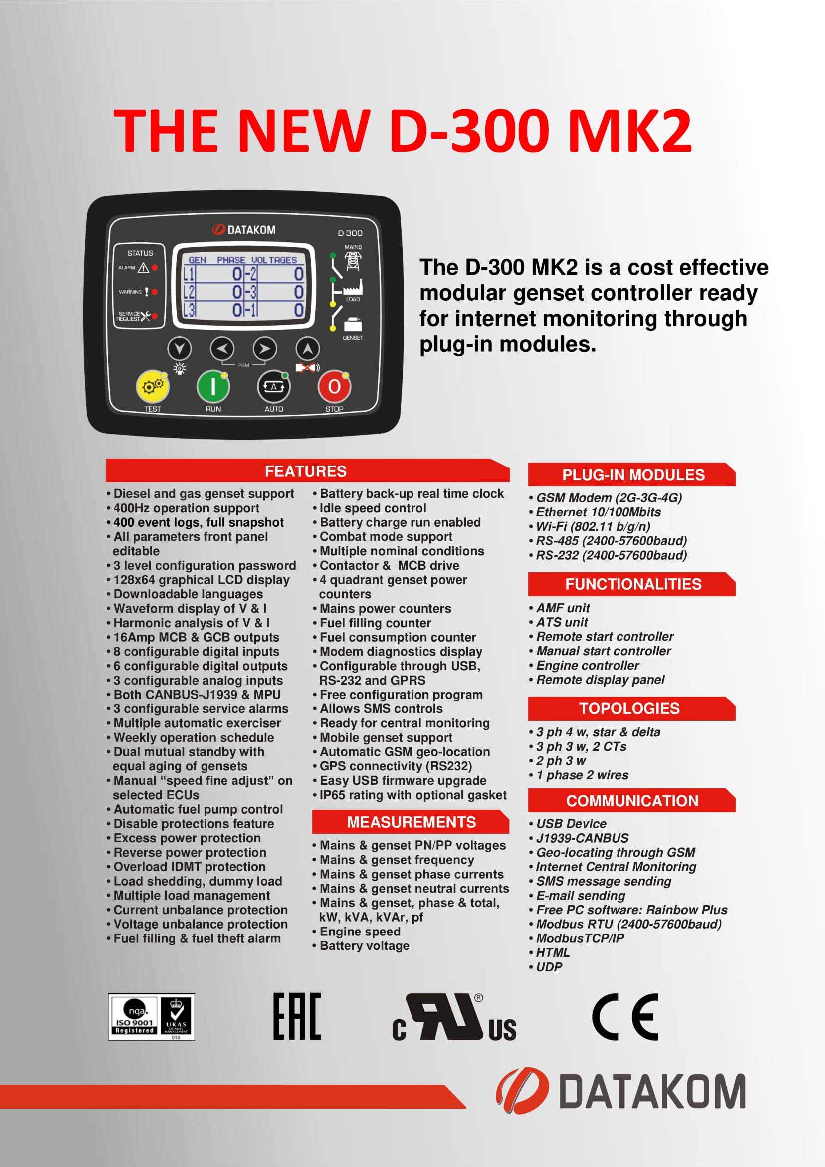 Amazon.com : DATAKOM D-300-MK2 Multifunctional Genset Controller